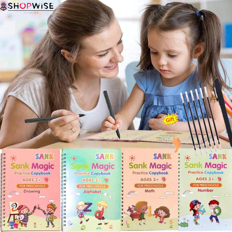 SET DE CUADERNOS MAGICOS ( 4 CUADERNOS + 1 LAPICESRO MAGICO)